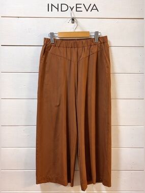 INDYEVA Brown Cropped Wide Leg Pull-On Pants Size S